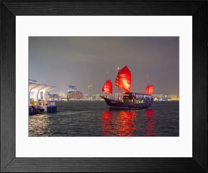 Framed Print : Aqua Luna taditional Chinese Junk at Central Piers, Central District, Hong Kong Island