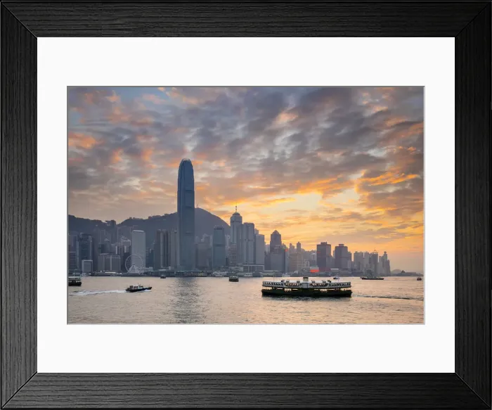 Framed Print : Hong Kong skyline, skyscrapers on Hong Kong Island skyline at sunset seen from Tsim Framed Print : Hong Kong skyline, skyscrapers on Hong Kong Island skyline at sunset seen from Tsim