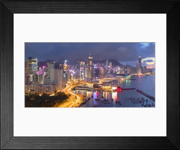 Framed Print : Hong Kong Island skyline at sunset, Hong Kong Framed Print : Hong Kong Island skyline at sunset, Hong Kong