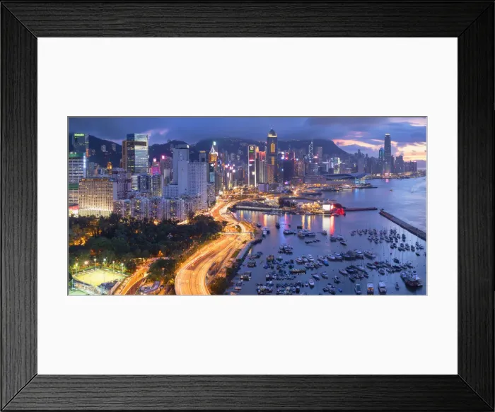 Framed Print : Hong Kong Island skyline at sunset, Hong Kong Framed Print : Hong Kong Island skyline at sunset, Hong Kong