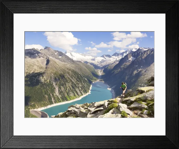 Framed Print : Hiking in Zillertal Alps, with Lake Schlegeispeicher and Hochfeiler gruop on Framed Print : Hiking in Zillertal Alps, with Lake Schlegeispeicher and Hochfeiler gruop on