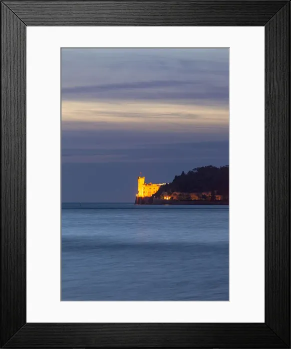 Framed Print : Miramare Castle in the evening from Porticciolo del Cedas, Trieste, Friuli-Venezia Giulia Framed Print : Miramare Castle in the evening from Porticciolo del Cedas, Trieste, Friuli-Venezia Giulia