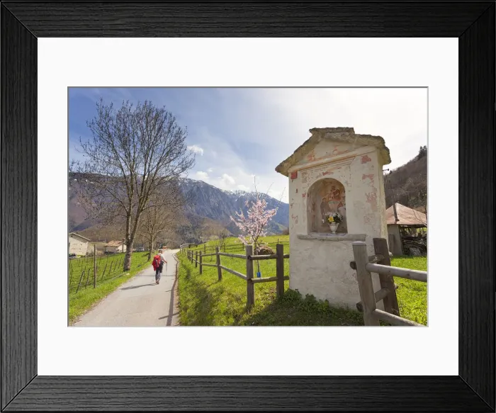 Framed Print : Hiker at Col dei Bof whit Mount Grappa on background, Chiesa Nuova, Seren Valley Framed Print : Hiker at Col dei Bof whit Mount Grappa on background, Chiesa Nuova, Seren Valley