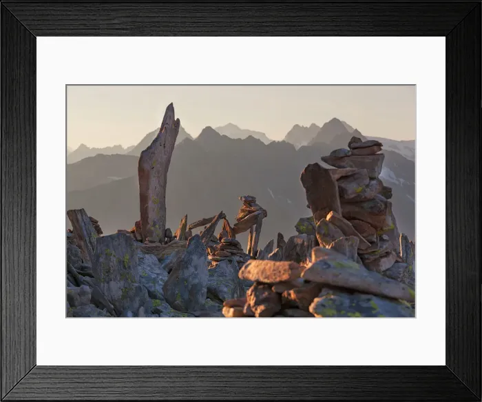 Framed Print : Cairns on summit of Peterskaopfl, Zillertal Alps, Tyrol, Schwaz district, Austria Framed Print : Cairns on summit of Peterskaopfl, Zillertal Alps, Tyrol, Schwaz district, Austria