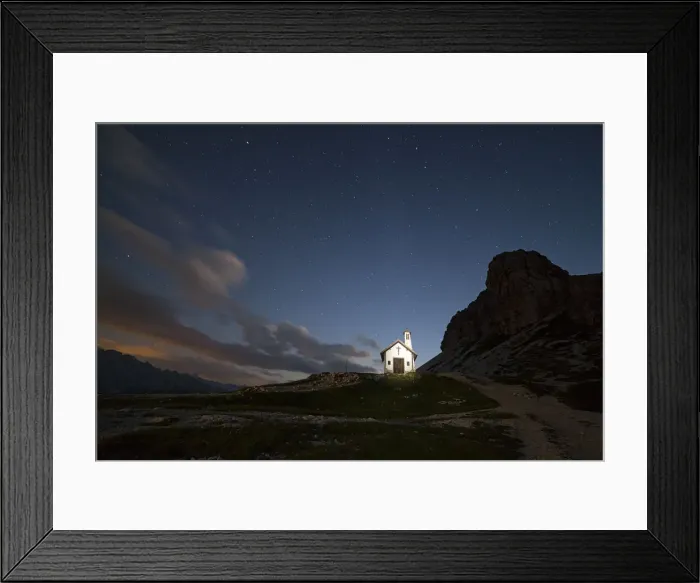 Framed Print : The alpine church of Locatelli refuge, with Sasso di Sesto in the background, Dolomites Framed Print : The alpine church of Locatelli refuge, with Sasso di Sesto in the background, Dolomites
