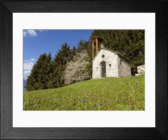 Framed Print : The alpine church of St Anna during springtime, Mezzomiglio, Cansiglio, Prealps of Framed Print : The alpine church of St Anna during springtime, Mezzomiglio, Cansiglio, Prealps of