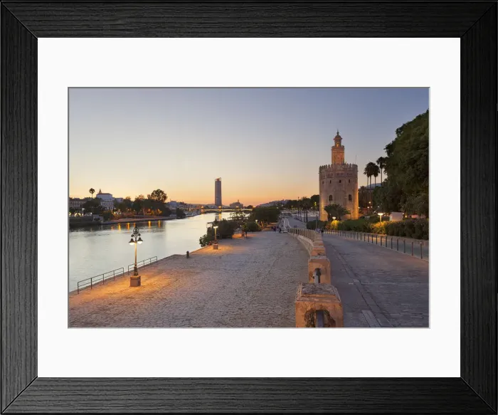 Framed Print : Torre del Oro (Tower of Gold) and river Guadalquivir at dusk, Seville, province of Framed Print : Torre del Oro (Tower of Gold) and river Guadalquivir at dusk, Seville, province of