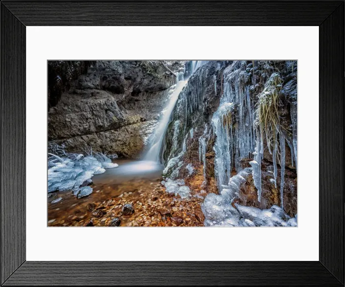 Framed Print : Koflertal waterfall in winter, Non Valley, Trentino Alto Adige, Italy Framed Print : Koflertal waterfall in winter, Non Valley, Trentino Alto Adige, Italy