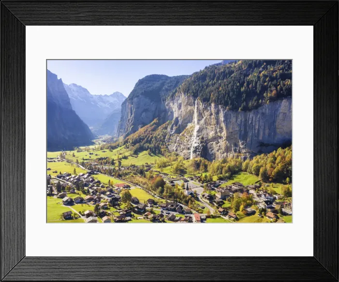 Framed Print : Aerial view of Lauterbrunnen. Lauterbrunnen, Canton of Bern, Switzerland, Europe Framed Print : Aerial view of Lauterbrunnen. Lauterbrunnen, Canton of Bern, Switzerland, Europe