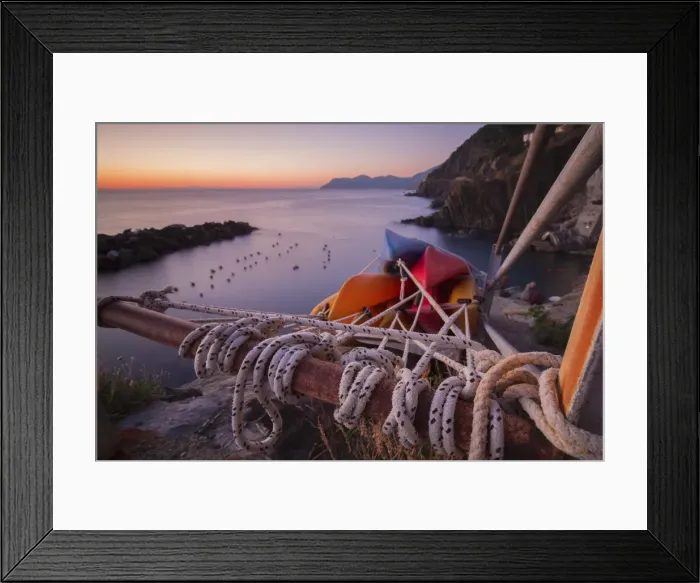 Framed Print : Moored canoes in Riomaggiore, Cinque Terre, Liguria, Italy Framed Print : Moored canoes in Riomaggiore, Cinque Terre, Liguria, Italy