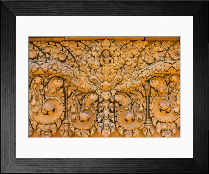 Framed Print : Stone carvings at Prasat Banteay Srei temple ruins, UNESCO World Heritage Site, Siem Framed Print : Stone carvings at Prasat Banteay Srei temple ruins, UNESCO World Heritage Site, Siem