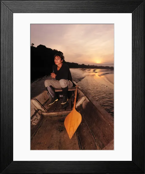 Framed Print : Man in dugout canoe on the Lago de Tarapoto, Amazon River, near Puerto Narino, Colombia Framed Print : Man in dugout canoe on the Lago de Tarapoto, Amazon River, near Puerto Narino, Colombia