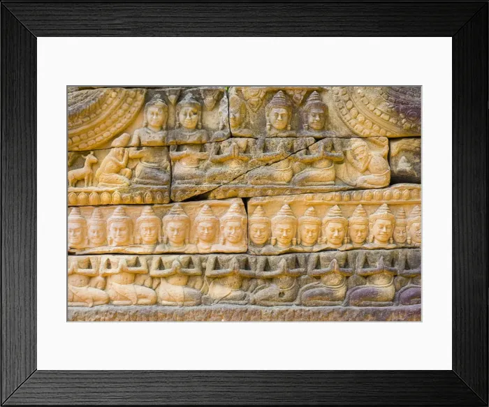 Framed Print : Stone carvings at Banteay Chhmar, Ankorian-era temple ruins, Banteay Meanchey Province Framed Print : Stone carvings at Banteay Chhmar, Ankorian-era temple ruins, Banteay Meanchey Province