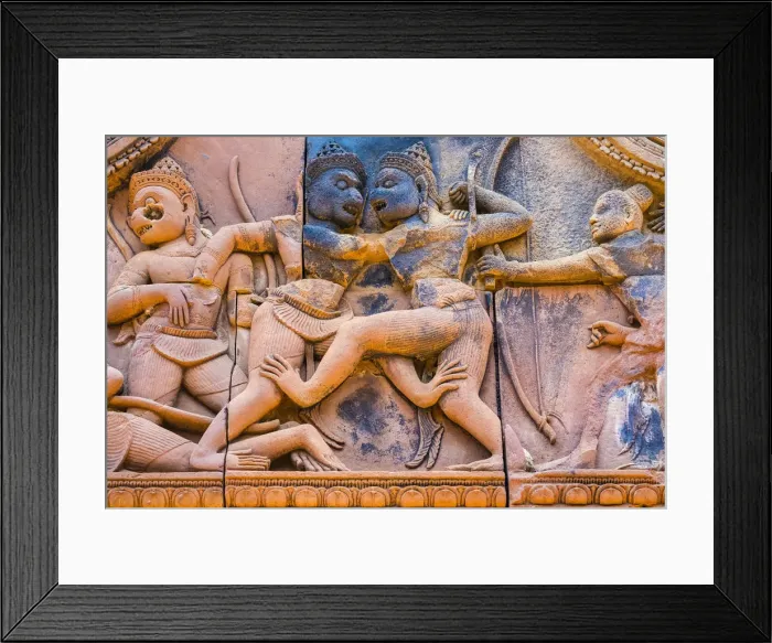 Framed Print : Stone carvings at Prasat Banteay Srei temple ruins, UNESCO World Heritage Site, Siem Framed Print : Stone carvings at Prasat Banteay Srei temple ruins, UNESCO World Heritage Site, Siem
