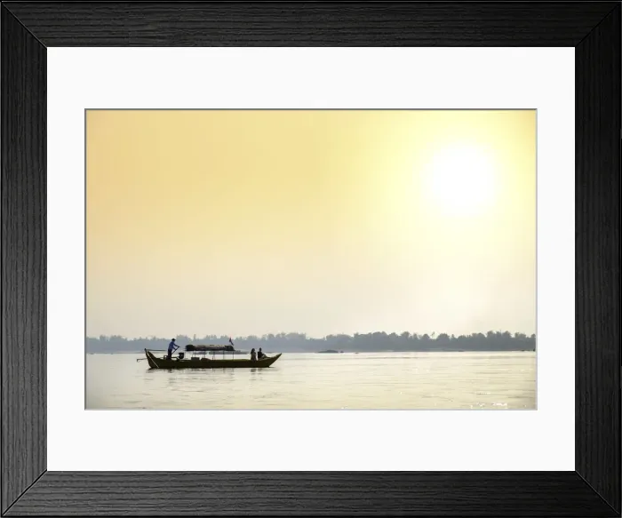 Framed Print : Asia, South East Asia, Cambodia, Kratie, Mekong river, tour boat for watching river Framed Print : Asia, South East Asia, Cambodia, Kratie, Mekong river, tour boat for watching river