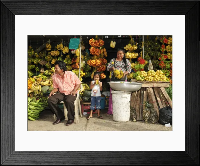Framed Print : South America, Colombia, Leticia, Amazon region, Family selling fruit at a market Framed Print : South America, Colombia, Leticia, Amazon region, Family selling fruit at a market