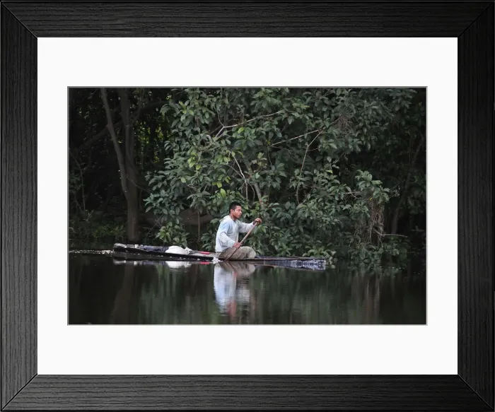 Framed Print : Man in a dugout canoe on the Amazon River, near Puerto Narino, Colombia Framed Print : Man in a dugout canoe on the Amazon River, near Puerto Narino, Colombia