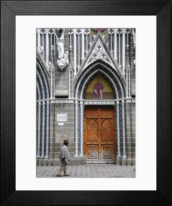 Framed Print : Elderly man walking outside the Santuario de las Lajas, Las Lajas, Colombia, South Framed Print : Elderly man walking outside the Santuario de las Lajas, Las Lajas, Colombia, South