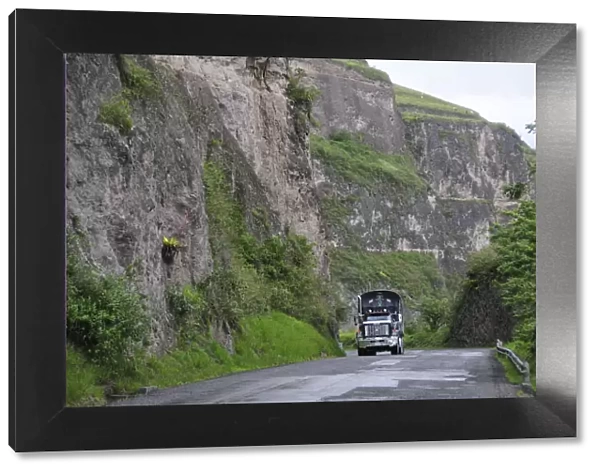 Truck along the highway at the Canyon north of Pasto, Colombia, South America