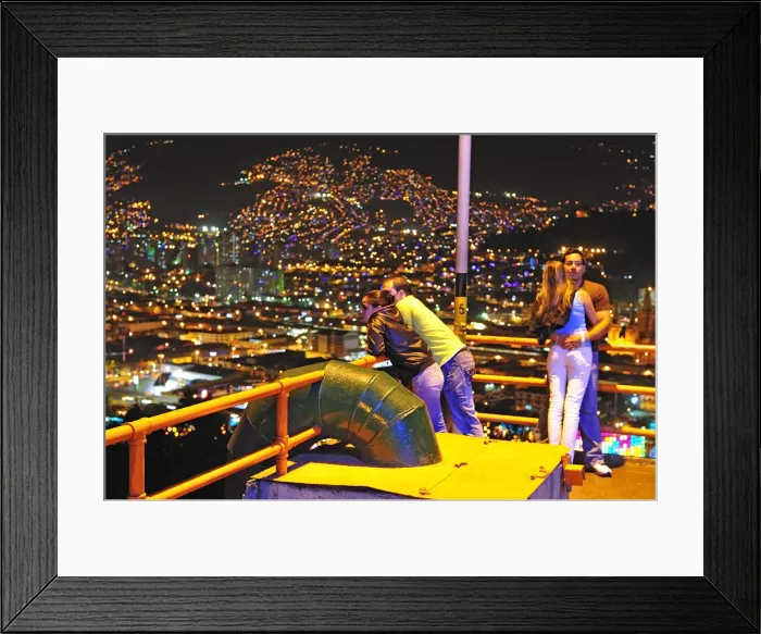 Framed Print : Couples viewing Medellin at night, Colombia, South America Framed Print : Couples viewing Medellin at night, Colombia, South America