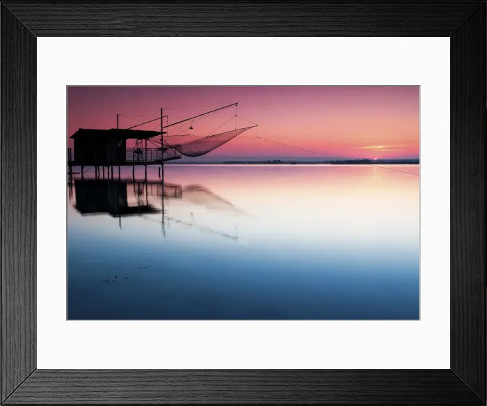 Framed Print : Fishing hut in the salt lagoon of the Pialassa della Baiona near Ravenna, Emilia Romagna Framed Print : Fishing hut in the salt lagoon of the Pialassa della Baiona near Ravenna, Emilia Romagna