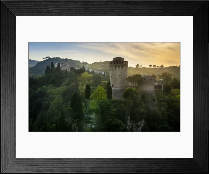 Framed Print : Brisighella, Ravenna, Emilia Romagna, Italy Europe. The medieval fortress at dusk