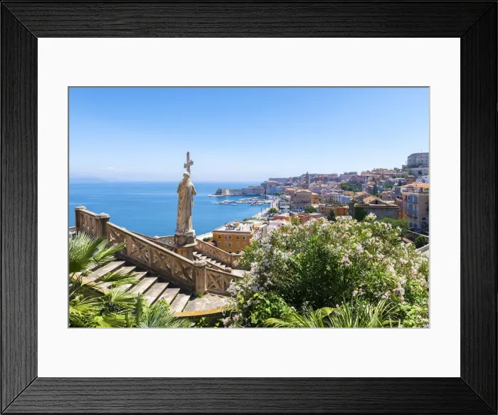 Framed Print : Statue of St. Francis and view of Gaeta. Europe, Italy, Lazio, Gaeta Framed Print : Statue of St. Francis and view of Gaeta. Europe, Italy, Lazio, Gaeta