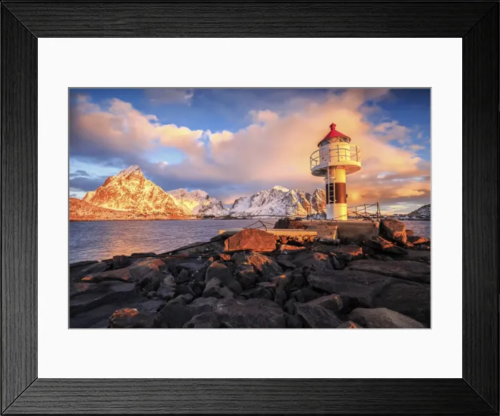 Framed Print : northern lighthouse in a sunrise, lofoten, Norway Framed Print : northern lighthouse in a sunrise, lofoten, Norway