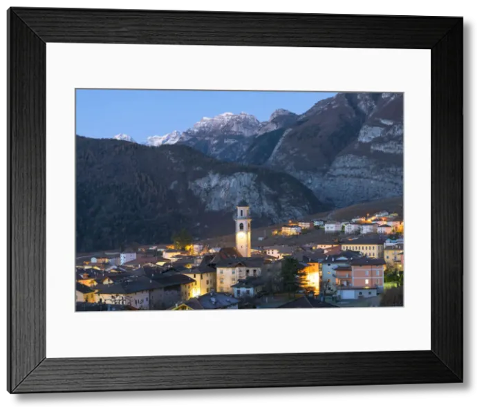 Framed Print : Tuenno city at night Europe, Italy, Trentino Alto Adige, Non valley, Trento district