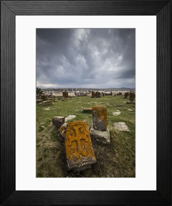 Framed Print : Khachkars in the the historical cemetery of Noratus near Lake Sevan, Armenia Framed Print : Khachkars in the the historical cemetery of Noratus near Lake Sevan, Armenia