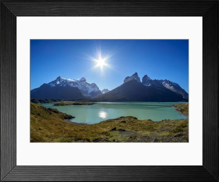 Framed Print : View over Nordenskjold Lake towards Paine Grande and Cuernos del Paine, Torres del Framed Print : View over Nordenskjold Lake towards Paine Grande and Cuernos del Paine, Torres del