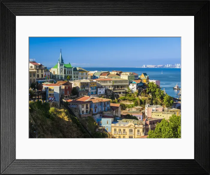 Framed Print : View of Valparaiso and Lutheran Church of the Holy Cross from Acensor Reina Victoria Framed Print : View of Valparaiso and Lutheran Church of the Holy Cross from Acensor Reina Victoria