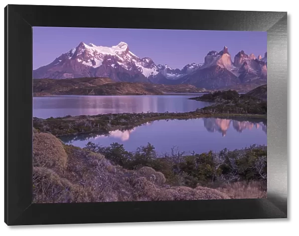 South America, Patagonia, Chile, Torres del Paine National Park, reflection of the
