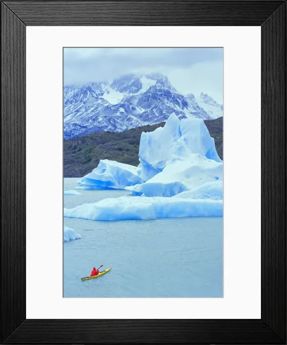 Framed Print : Person kayaking near icebergs, Lago Gray (Lake Gray) (Lake Grey), Torres del Paine Framed Print : Person kayaking near icebergs, Lago Gray (Lake Gray) (Lake Grey), Torres del Paine
