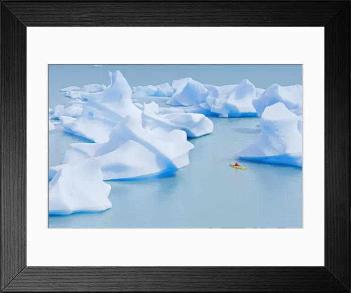 Framed Print : Kayaker near icebergs, Lago Gray (Lake Gray) (Lake Grey), Torres del Paine National Park Framed Print : Kayaker near icebergs, Lago Gray (Lake Gray) (Lake Grey), Torres del Paine National Park