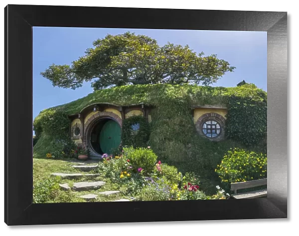 Bilbo Baggins house. Hobbiton Movie Set, Matamata, Waikato region, North Island