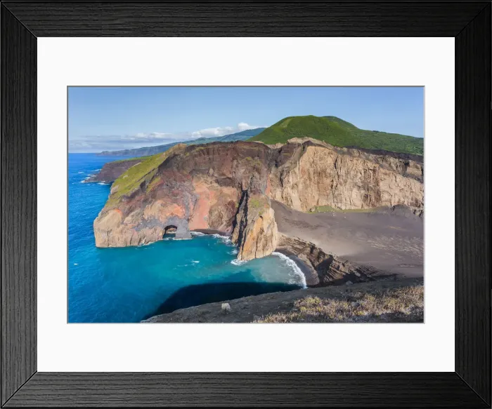 Framed Print : Portugal, Azores, Faial, Ponta dos Capelinhos, View of the Capelinhos Volcano