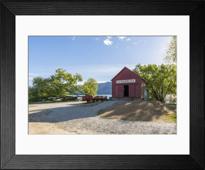 Framed Print : The red boat house in Glenorchy in summer. Queenstown Lakes district, Otago region Framed Print : The red boat house in Glenorchy in summer. Queenstown Lakes district, Otago region