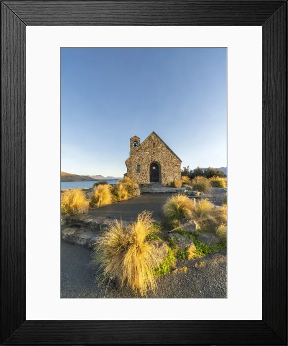 Framed Print : Church of the Good Shepherd in the morning light. Lake Tekapo, Mackenzie district Framed Print : Church of the Good Shepherd in the morning light. Lake Tekapo, Mackenzie district