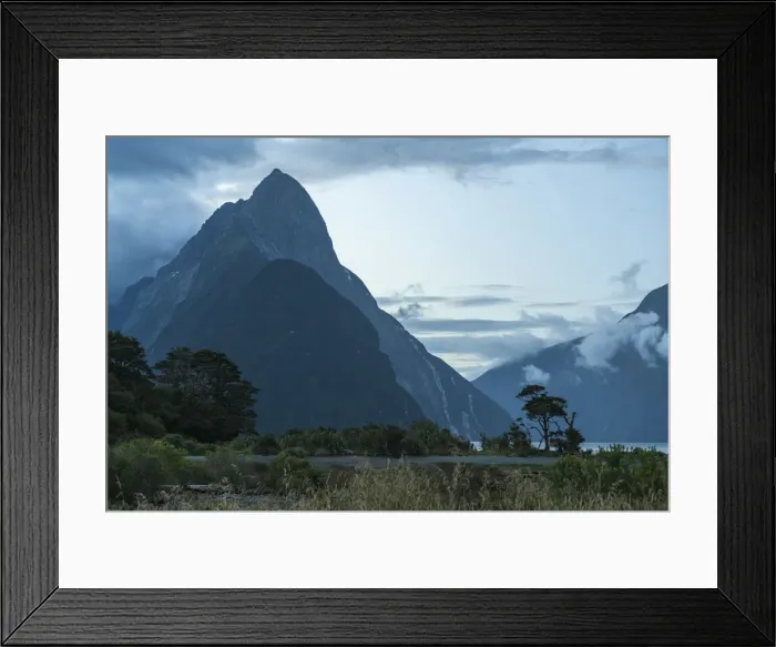 Framed Print : Mitre Peak at dusk. Milford Sound, Fiordland NP, Southland district, Southland region