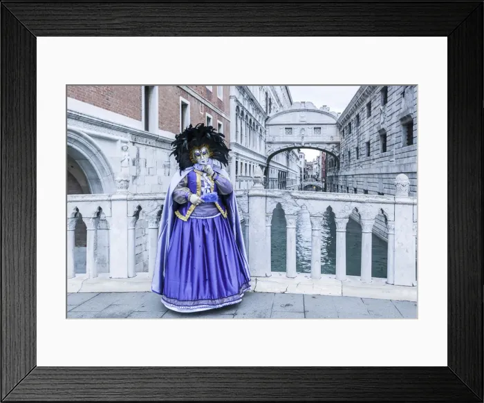Framed Print : Venice, Veneto, Italy. Traditional costume for the historical Carnival and Bridge Framed Print : Venice, Veneto, Italy. Traditional costume for the historical Carnival and Bridge