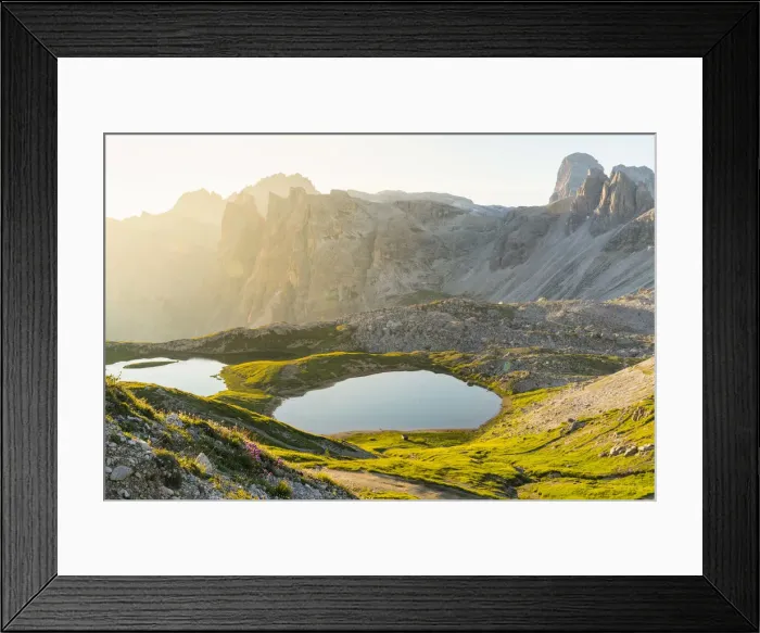 Framed Print : Piani Lakes at sunrise in summer. Sesto Dolomites, Trentino Alto Adige, Italy Framed Print : Piani Lakes at sunrise in summer. Sesto Dolomites, Trentino Alto Adige, Italy