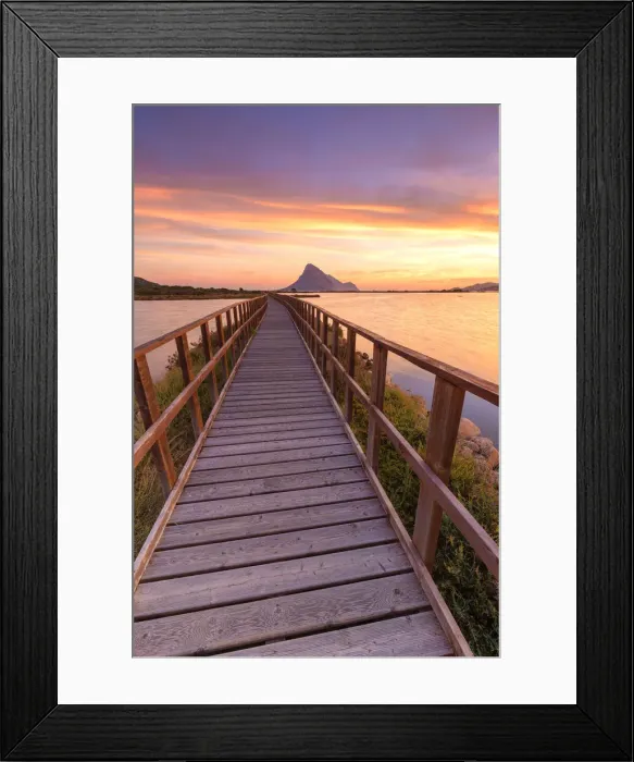 Framed Print : Sunrise from a pedestrian walkway. Porto Taverna, Loiri Porto San Paolo, Olbia Tempio