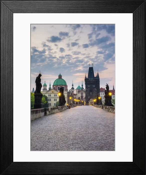 Framed Print : Czech Republic, Prague, Stare Mesto (Old Town). Charles Bridge at dawn Framed Print : Czech Republic, Prague, Stare Mesto (Old Town). Charles Bridge at dawn