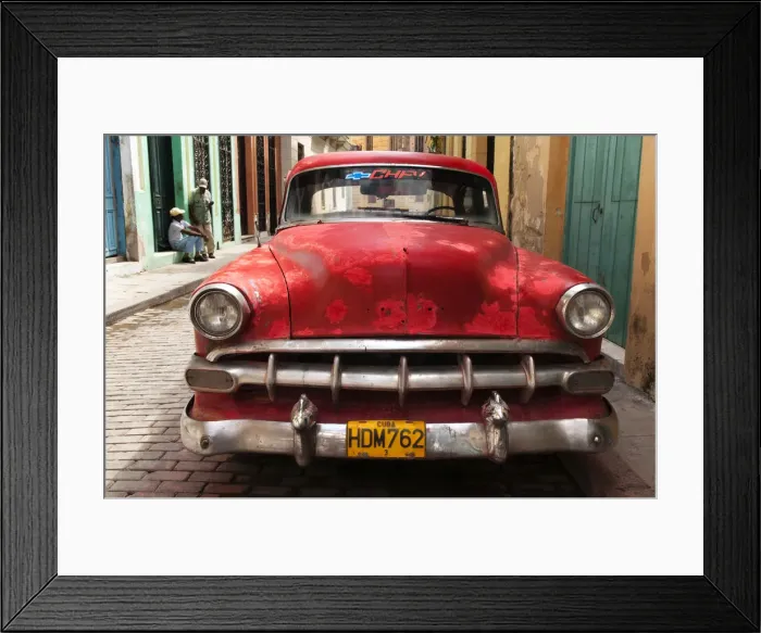 Framed Print : Red car in Havana, Cuba, Caribbean Framed Print : Red car in Havana, Cuba, Caribbean