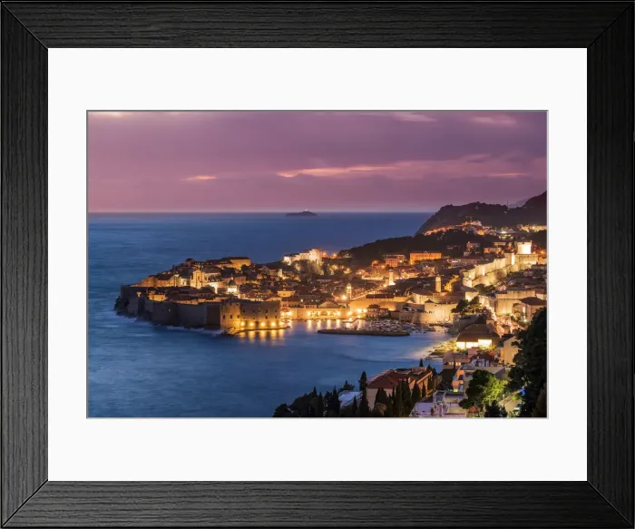 Framed Print : City skyline at dusk, Dubrovnik, Croatia
