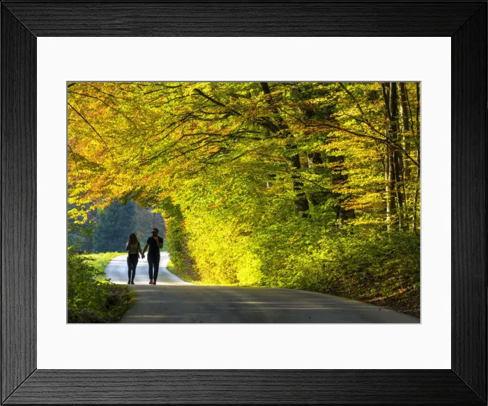 Framed Print : Couple Walking on Country Lane in Autumn, Plitvice National Park, Croatia Framed Print : Couple Walking on Country Lane in Autumn, Plitvice National Park, Croatia