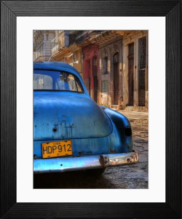 Framed Print : Blue car in Havana, Cuba, Caribbean Framed Print : Blue car in Havana, Cuba, Caribbean