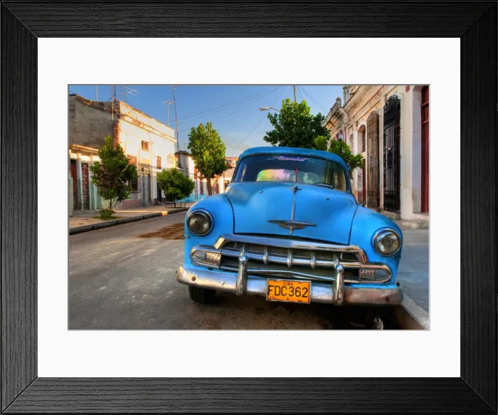 Framed Print : Blue car in Cienfuegos, Cuba, Caribbean Framed Print : Blue car in Cienfuegos, Cuba, Caribbean