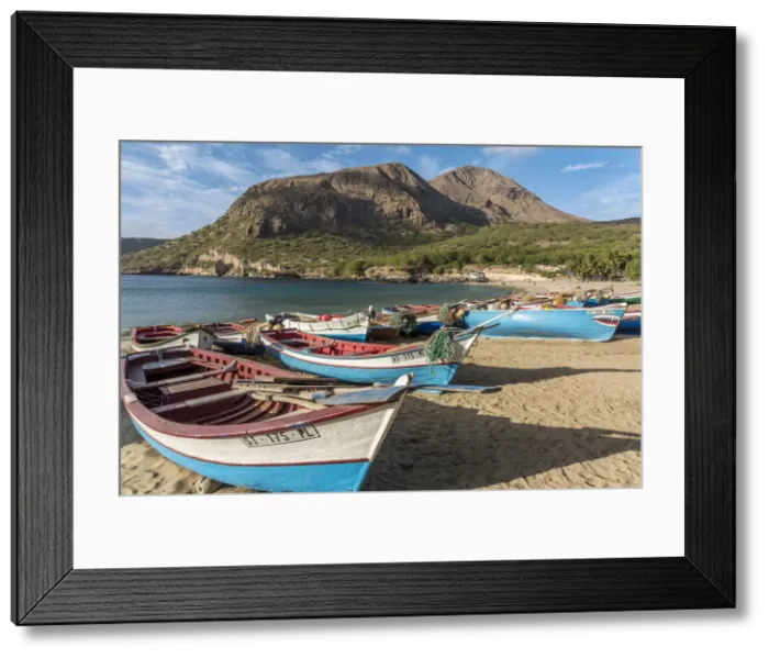 Framed Print : africa, Cape Verde, Santiago. Fishing boats at the beautiful beach of Tarrafal Framed Print : africa, Cape Verde, Santiago. Fishing boats at the beautiful beach of Tarrafal